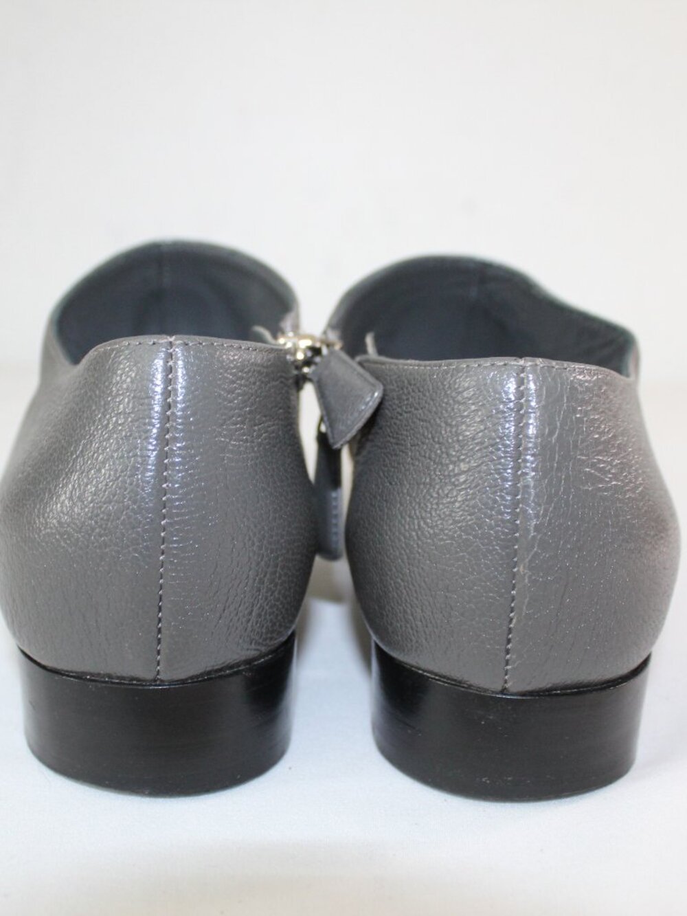 Chanel CC Cap Toe Gray Black Short Booties Loafers Side Zip Leather 38 - Picture 6 of 7